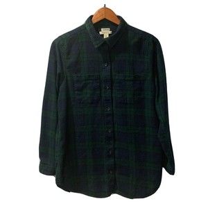 L.L.Bean Plaid Women's M Long Sleeve Button Up Flannel Green/Blue Casual Shirt